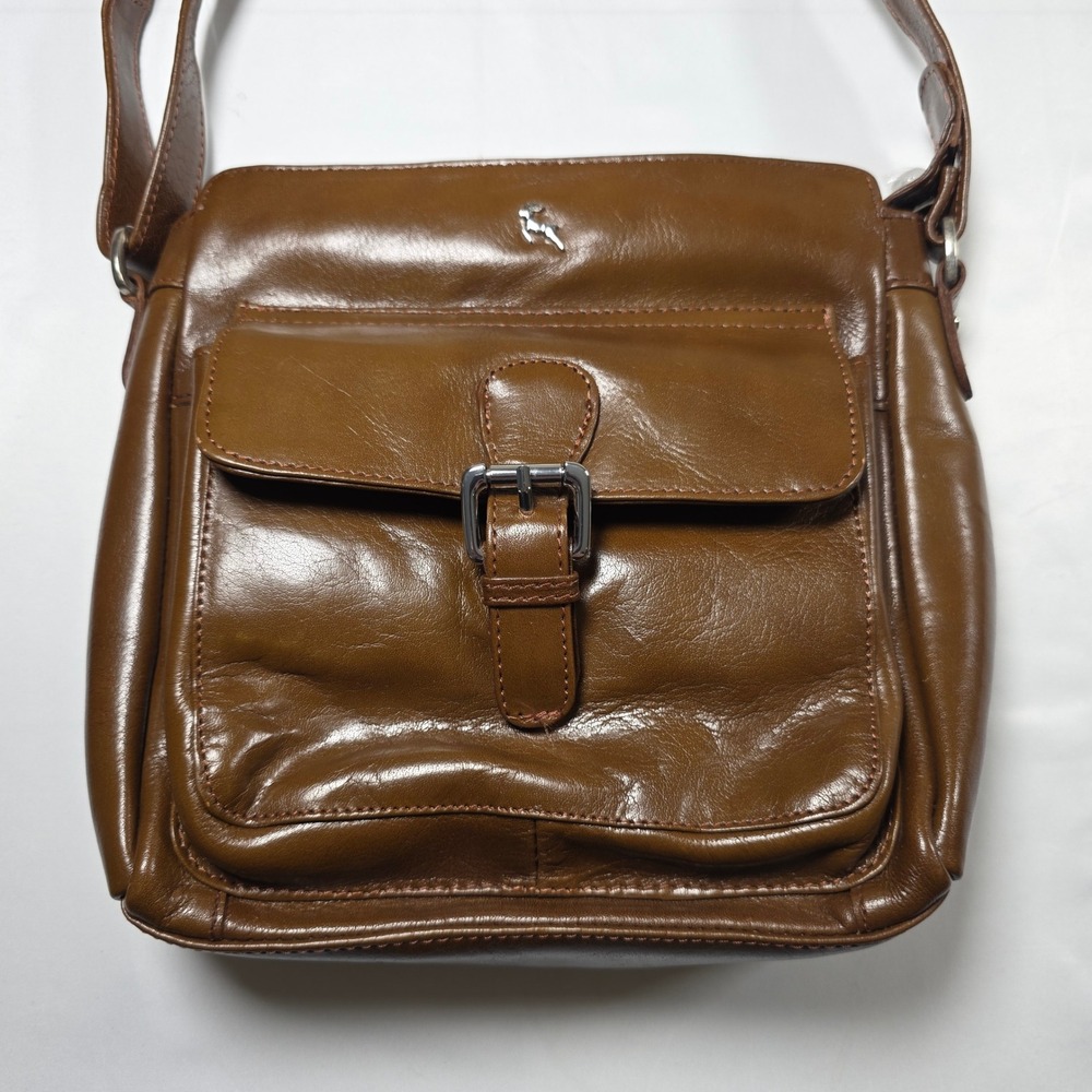 Ashwood Cognac Brown Genuine Leather Crossbody Messenger Bag Adjustable Strap